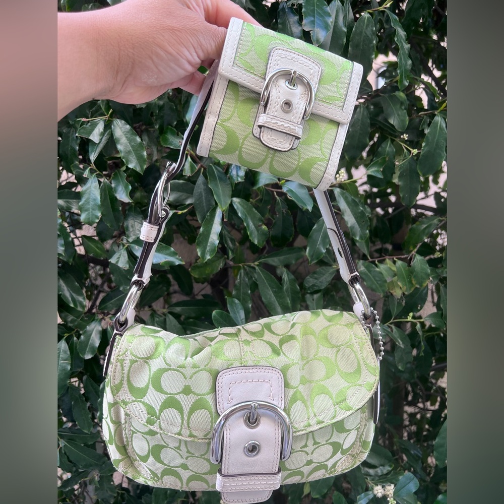 SOLD—Coach Soho Lime Green and White Shoulder Bag Set